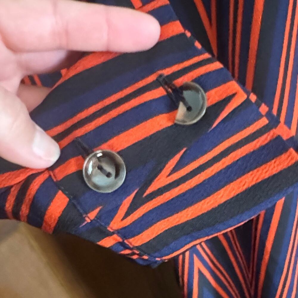 Top Shop | Blue and Red Chevron Button Front Midi Dress Size 6 - Picture 6 of 13
